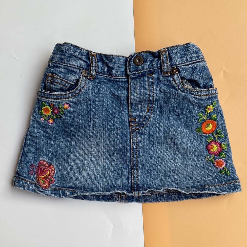 The Children's Place Denim Skirt with Colorful Embroidery